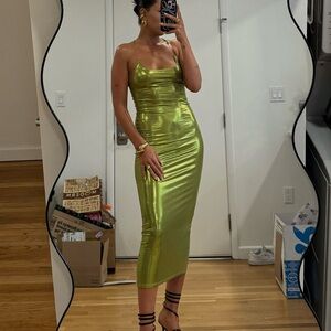 AKIRA Green Bodycon Midi Dress Spaghetti Strap